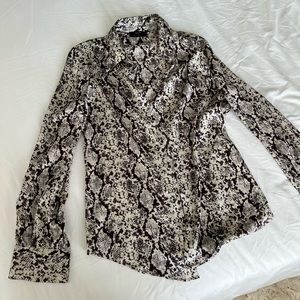 Snake Print Satin Button Down Blouse EUC Tahari
